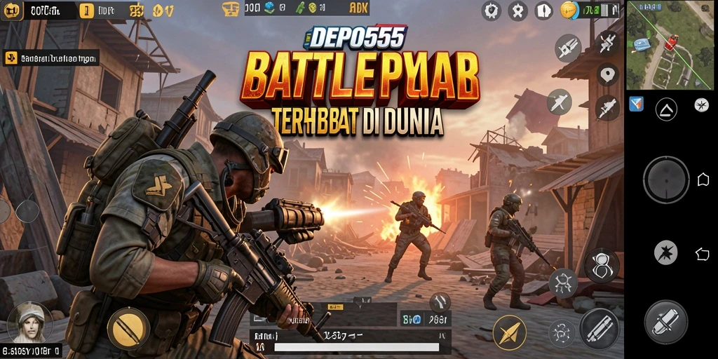 Tampilan gameplay DEPO555 dengan pertempuran sengit dan strategi tim.