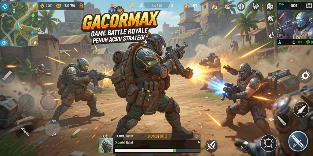 Screenshot gameplay GACORMAX menampilkan aksi seru dalam pertempuran Battle Royale.