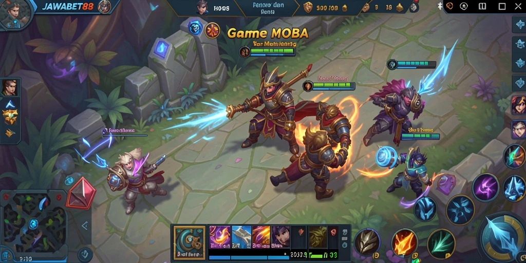 Tampilan gameplay yang intens dalam JAWABET88 selama pertarungan tim.