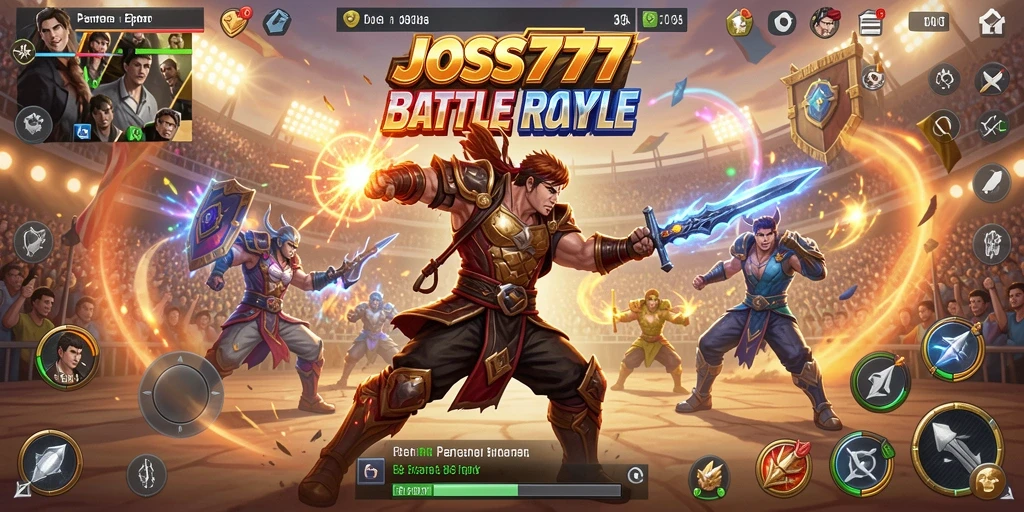 Tangkapan layar utama JOSS777 menampilkan aksi pertarungan Battle Royale yang mendebarkan.