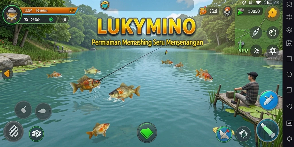 Tampilan gameplay LUKYMINO dengan pengalaman memancing yang mendebarkan.