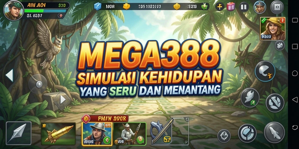 Tampilan gameplay MEGA388 yang penuh warna dan menarik.