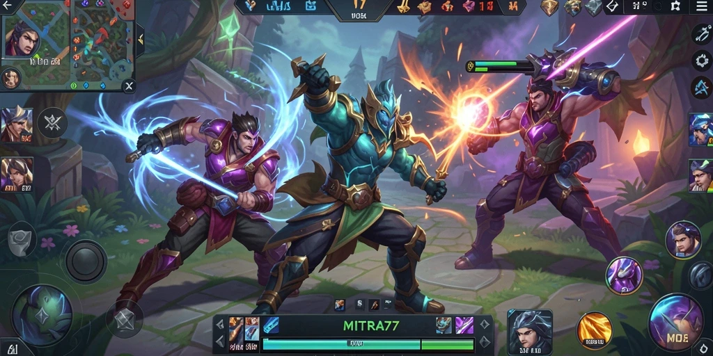Gameplay seru di arena MOBA MITRA77 dengan karakter yang beragam.